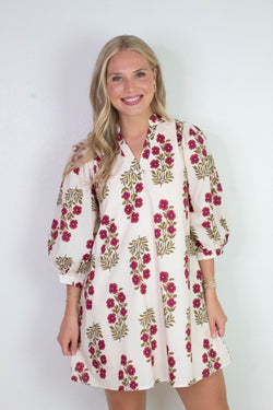 Esme Floral V-Neck Mini Dress, Red Ecru