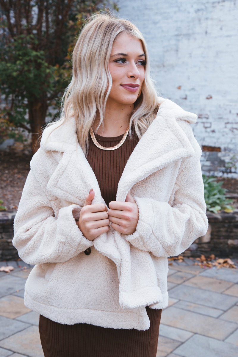 Oversized Sherpa Teddy Coat, Cream