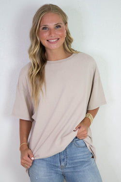 Tenley Oversized Crewneck Tee, Dark Taupe