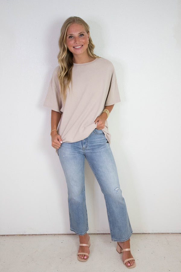 Tenley Oversized Crewneck Tee, Dark Taupe