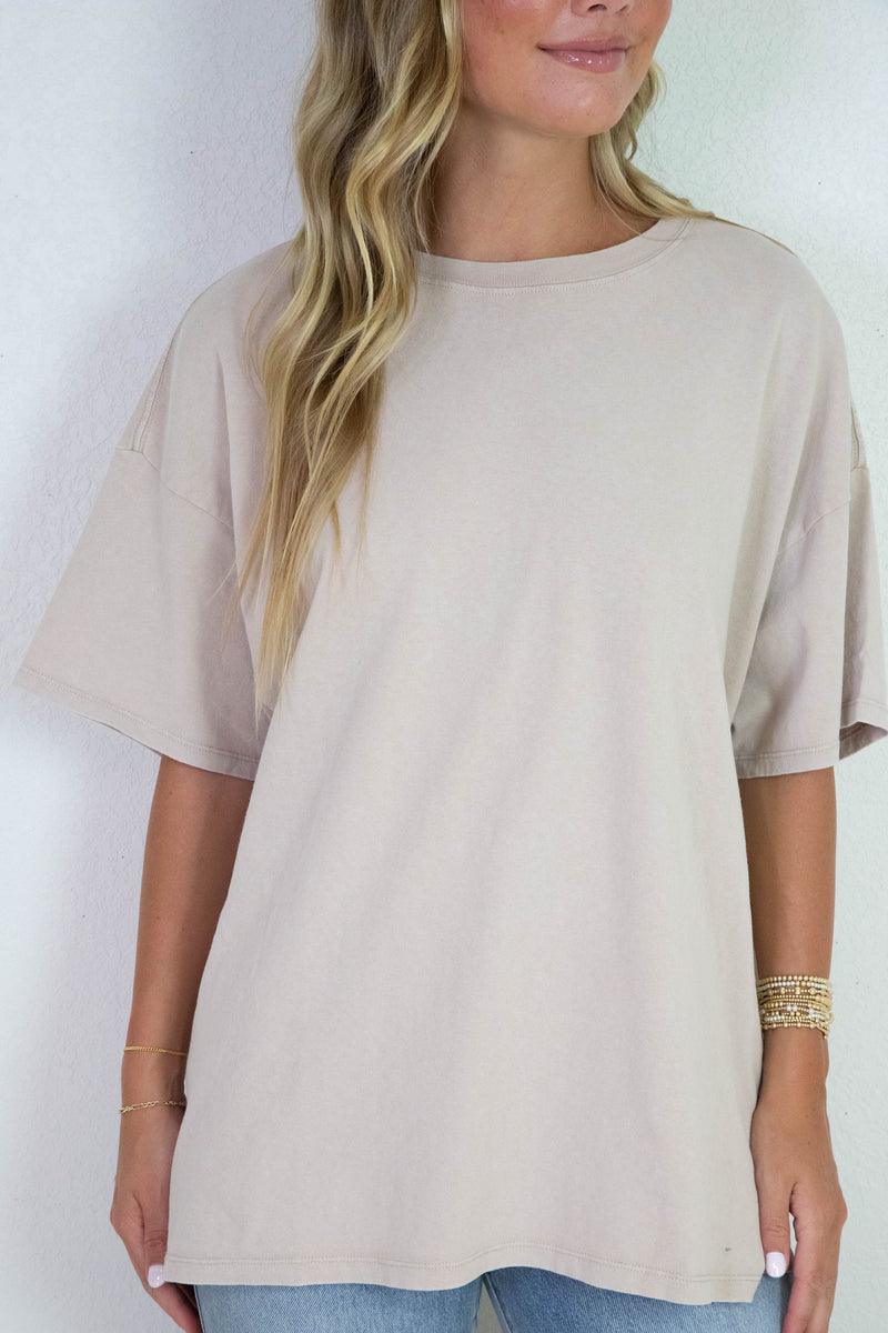 Tenley Oversized Crewneck Tee, Dark Taupe
