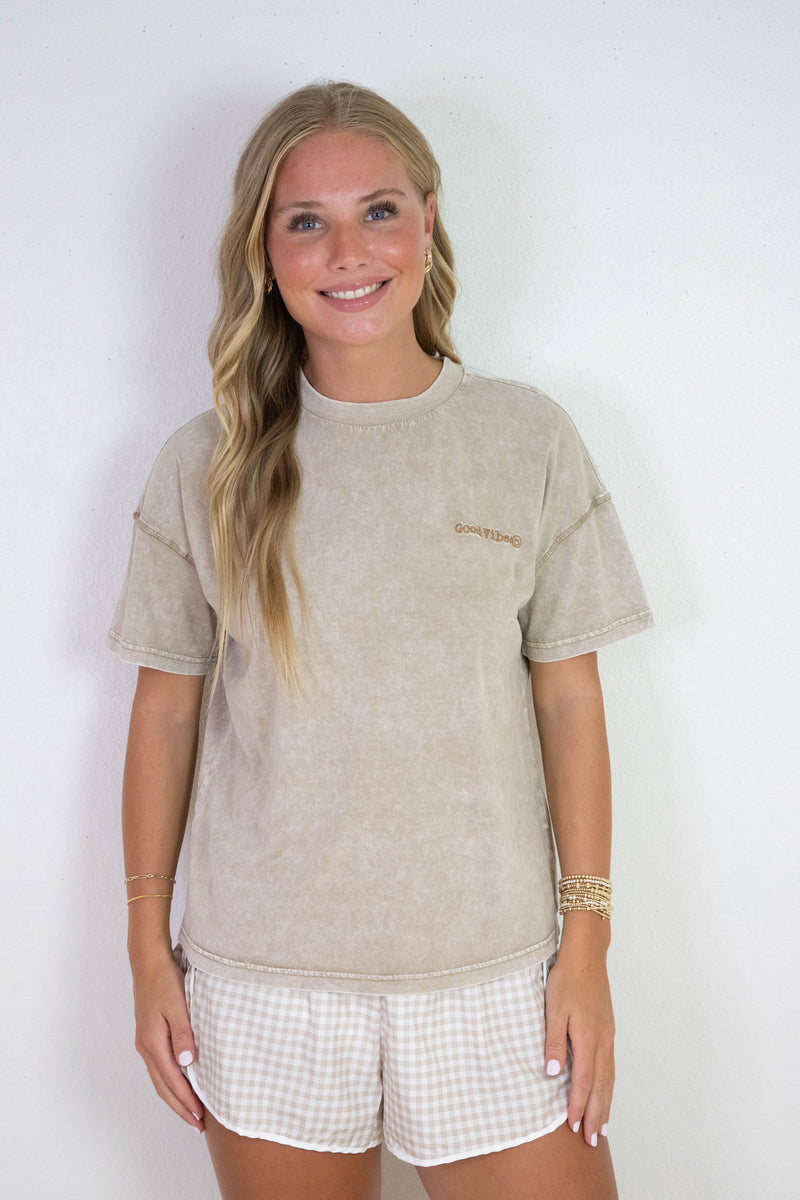 Emory Washed Good Vibes Tee, Mocha