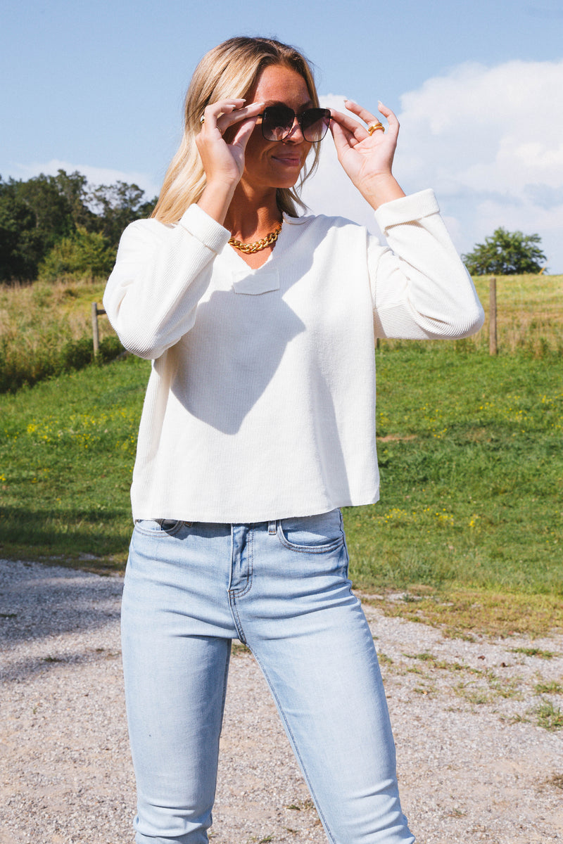 Carsen Rough Hem Knit Top, Ivory