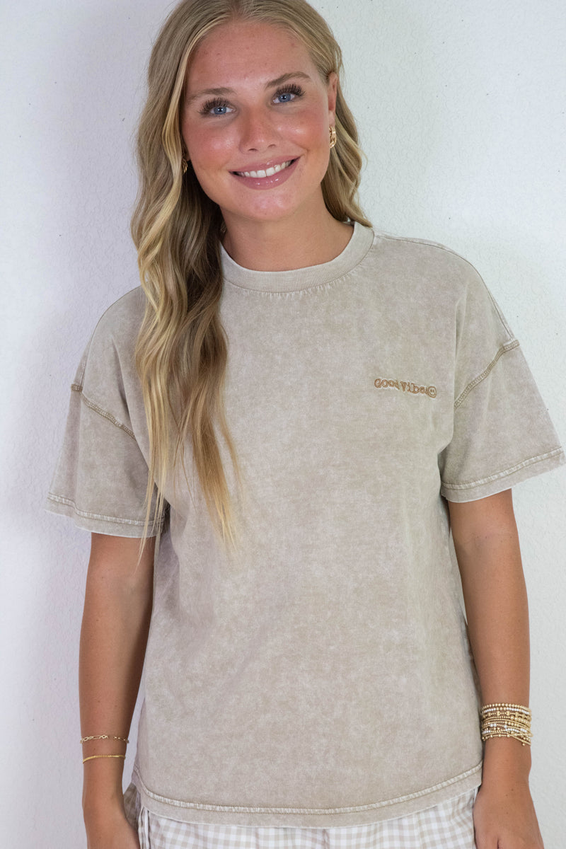 Emory Washed Good Vibes Tee, Mocha