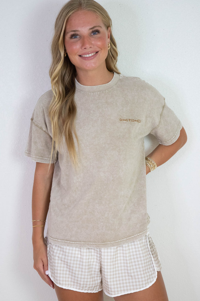 Emory Washed Good Vibes Tee, Mocha
