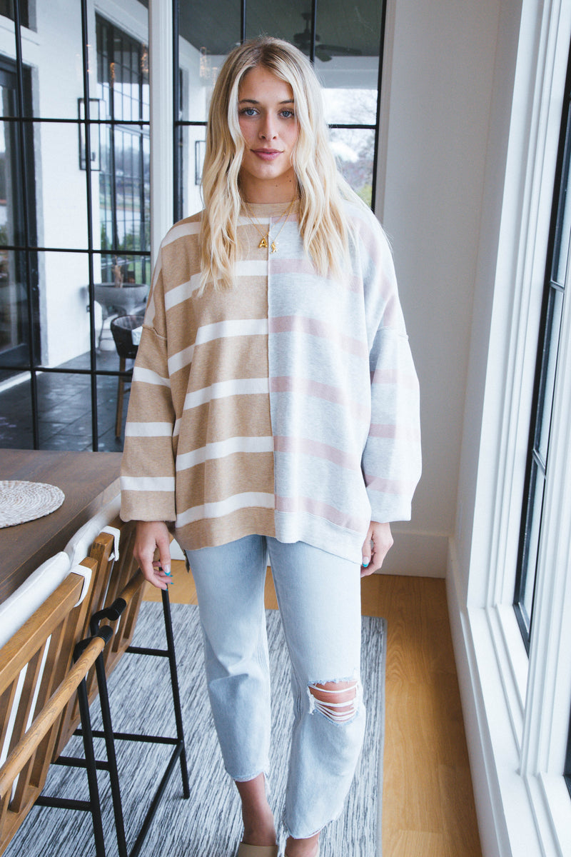 Uptown Stripe Pullover, Camel Grey Combo | Free People