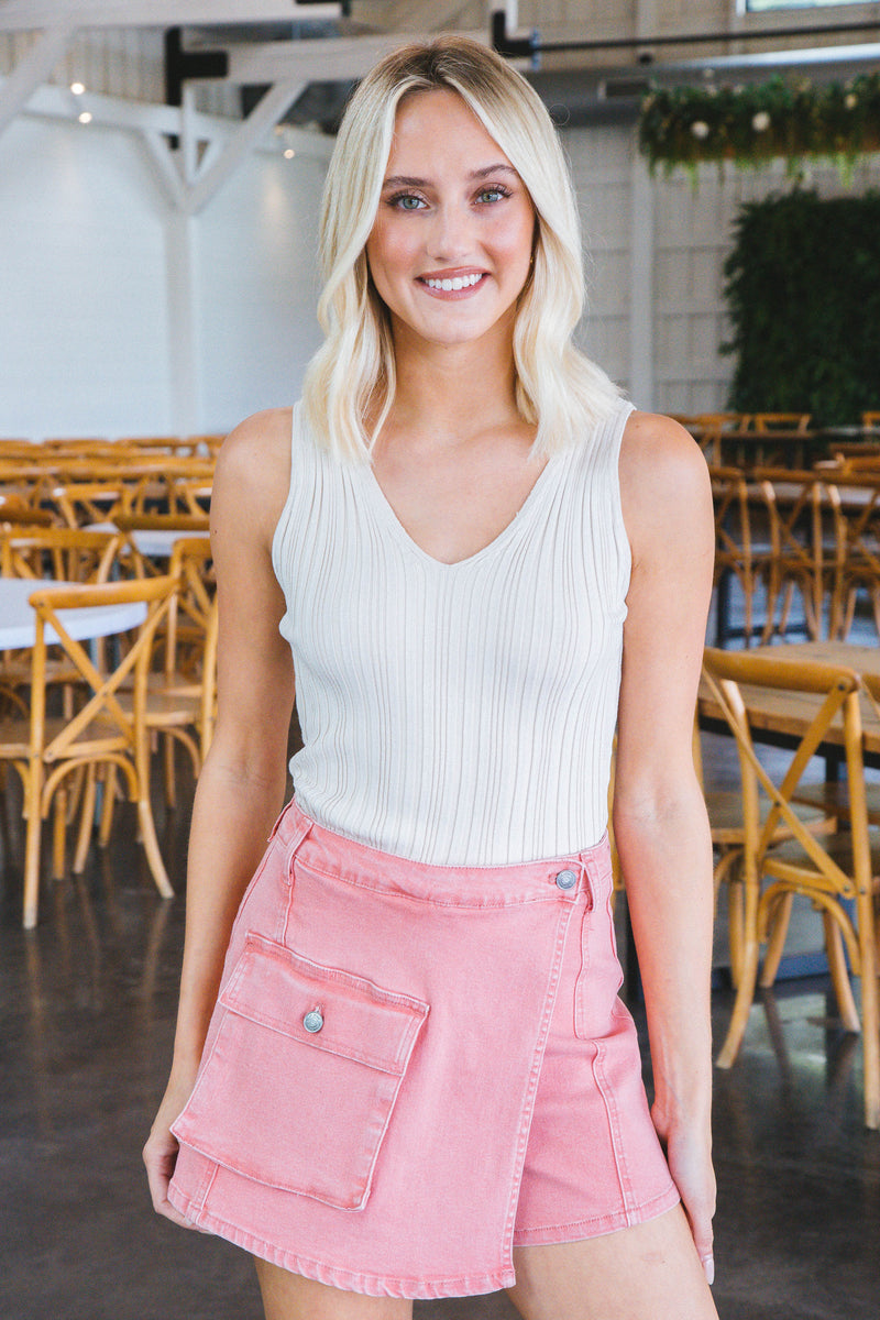 June Sleeveless V-Neck Top, Oatmeal