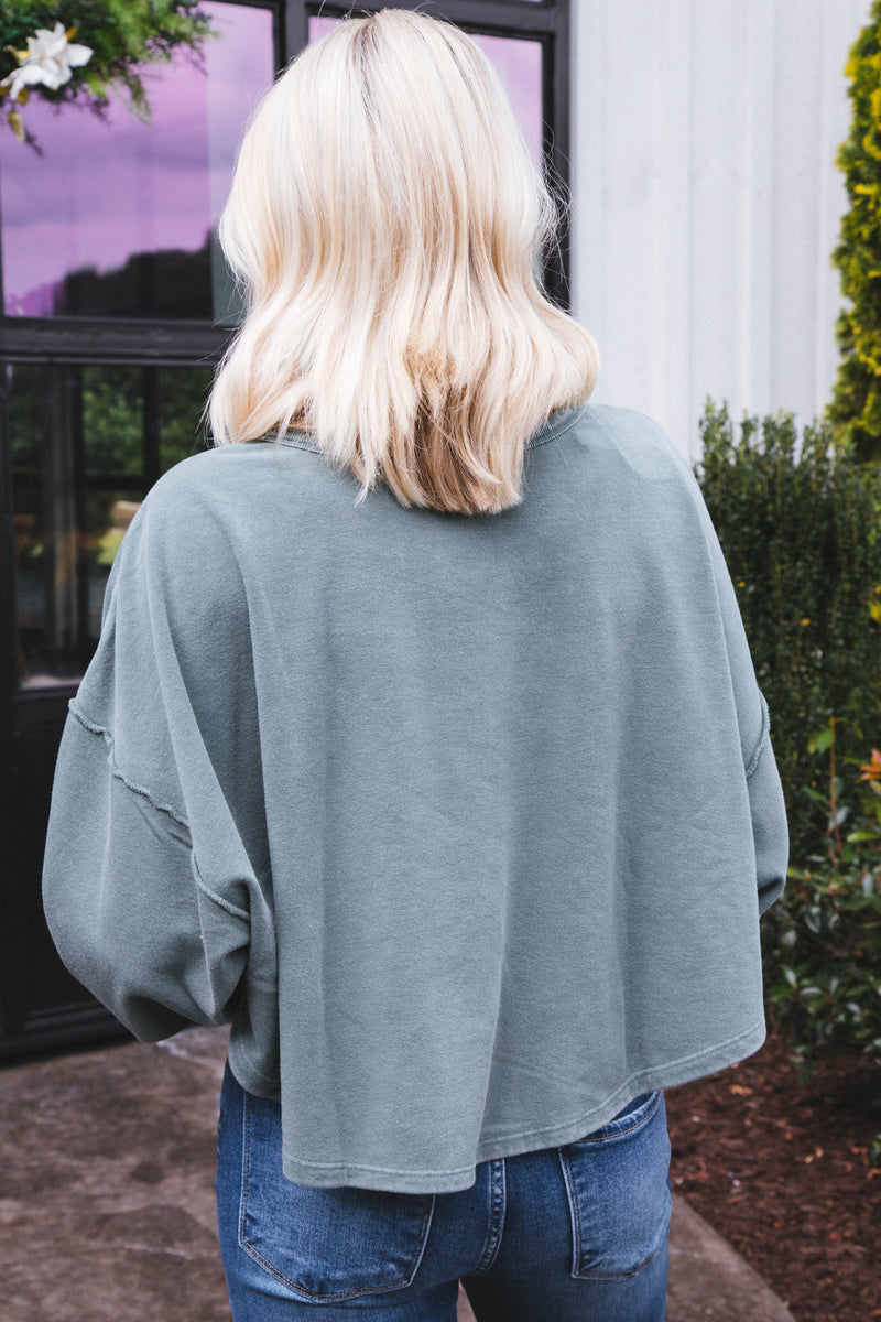 Roper Cropped Sweatshirt, Gray Green