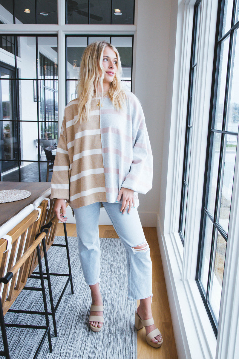 Uptown Stripe Pullover, Camel Grey Combo | Free People