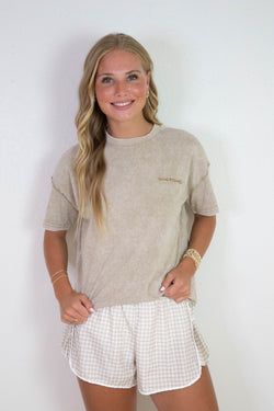 Emory Washed Good Vibes Tee, Mocha