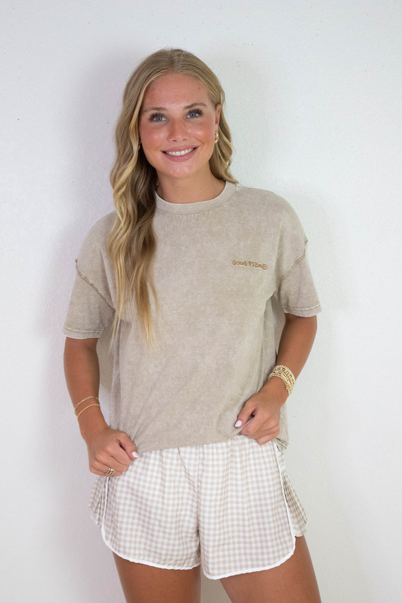 Emory Washed Good Vibes Tee, Mocha