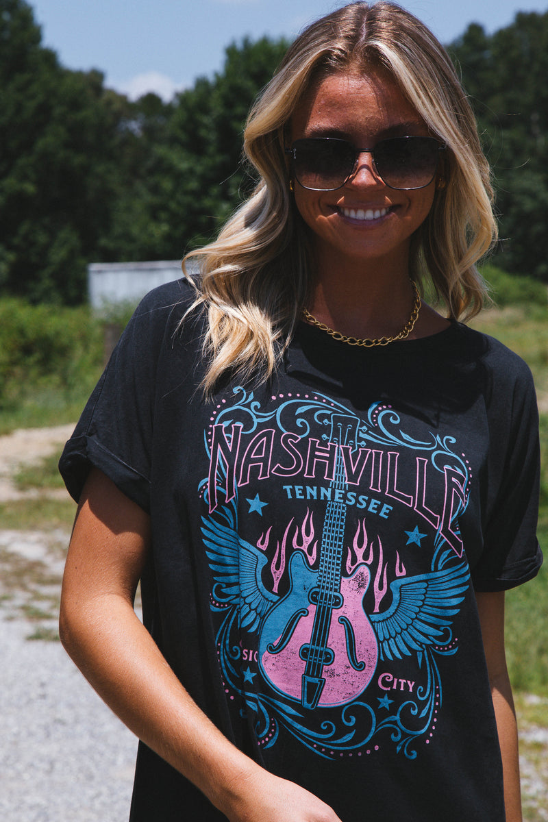 Nashville Graphic T-Shirt Dress, Black