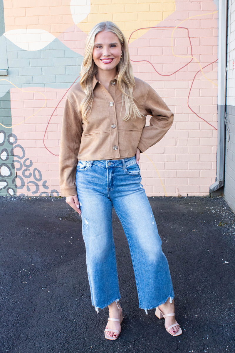Cleo Suede Collared Jacket, Camel