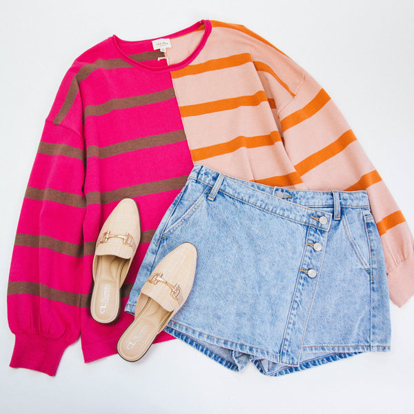 Callie Colorblock Stripe Sweater, Fuchsia/Ginger | Plus Size