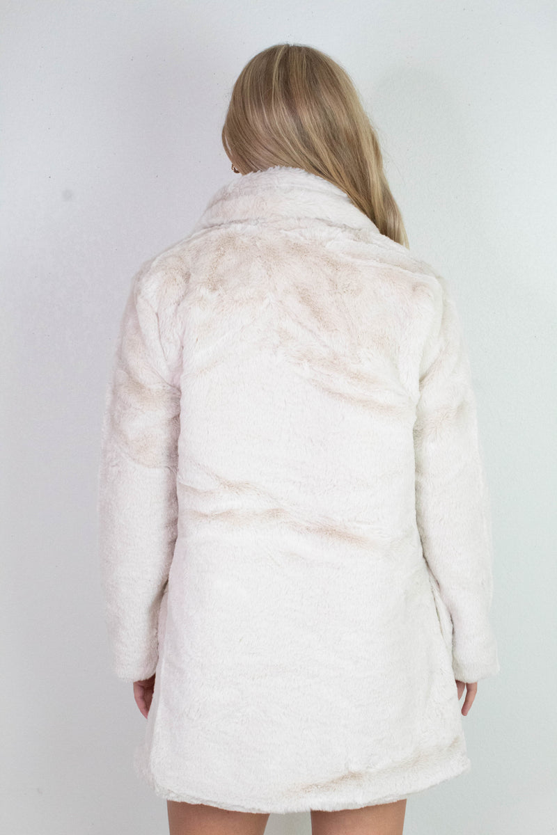 Ayla Faux Fur Collared Long Coat, Tan