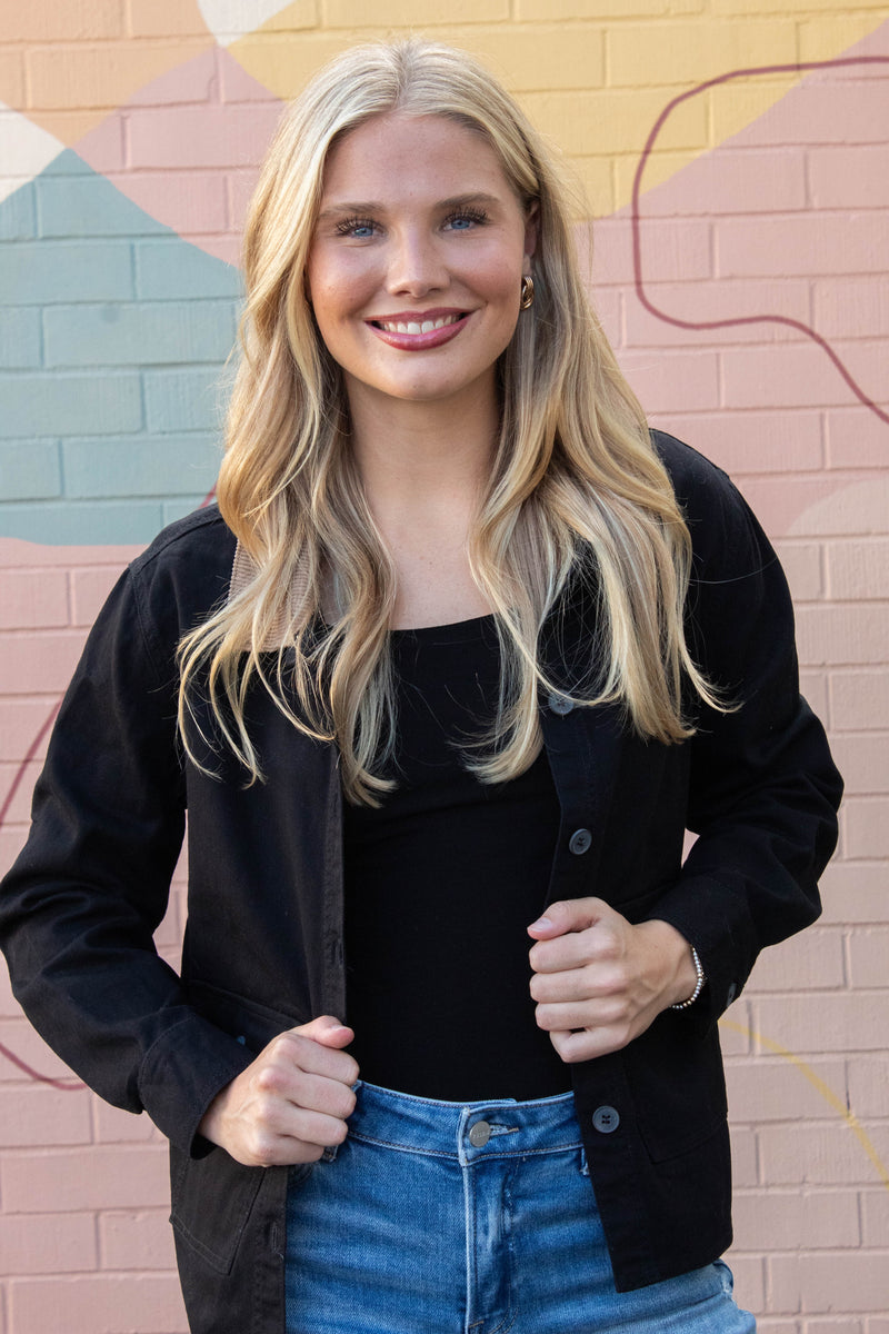 Elisabeth Corduroy Collared Work Jacket, Black