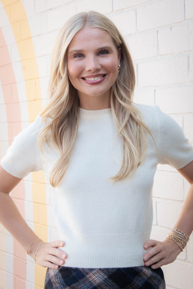 Harper Round Neck Knit Top, Cream