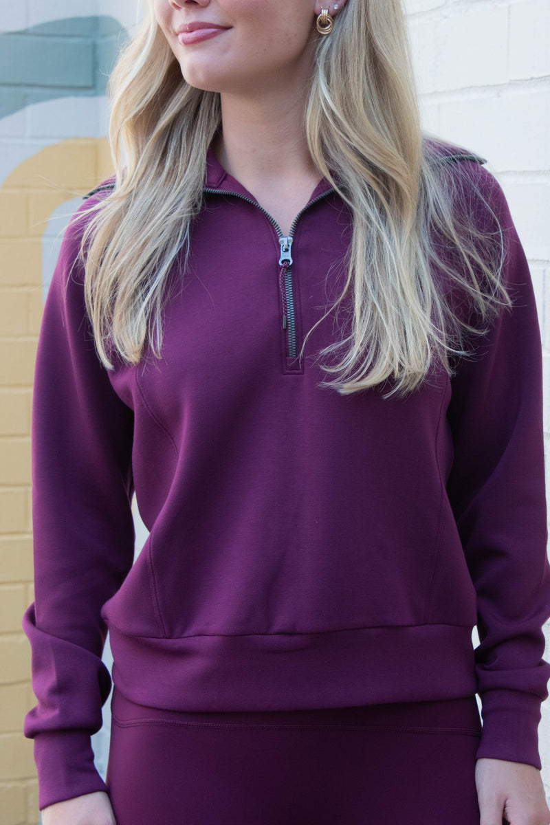 Airessentials Half Zip Sweatshirt, Plum Berry | SPANX