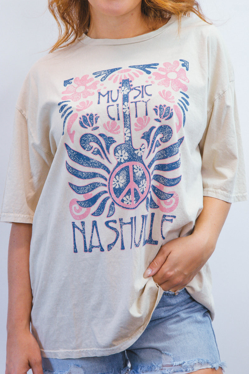 Music City Nashville Oversized Graphic Tee, Oatmeal
