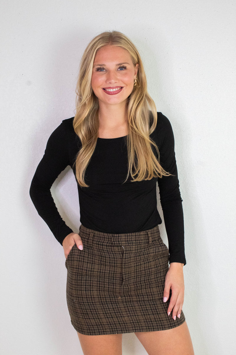 Della Layered Round Neck Top, Black
