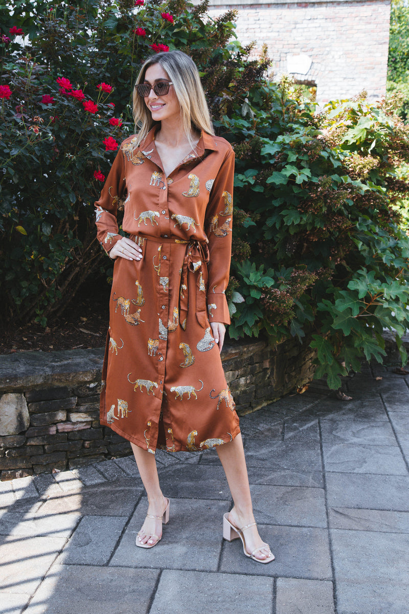 Golden Goddess Satin Midi Dress, Toffee
