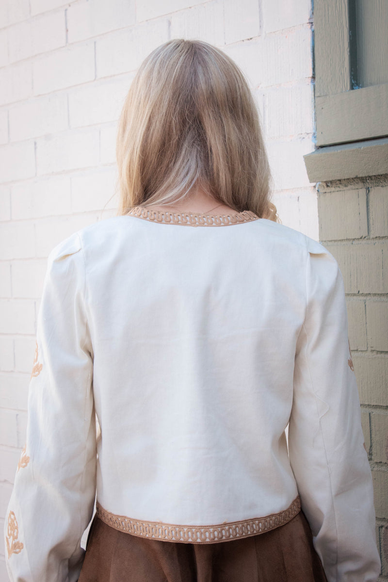 Mia Embroidered Front Tie Jacket, Ecru