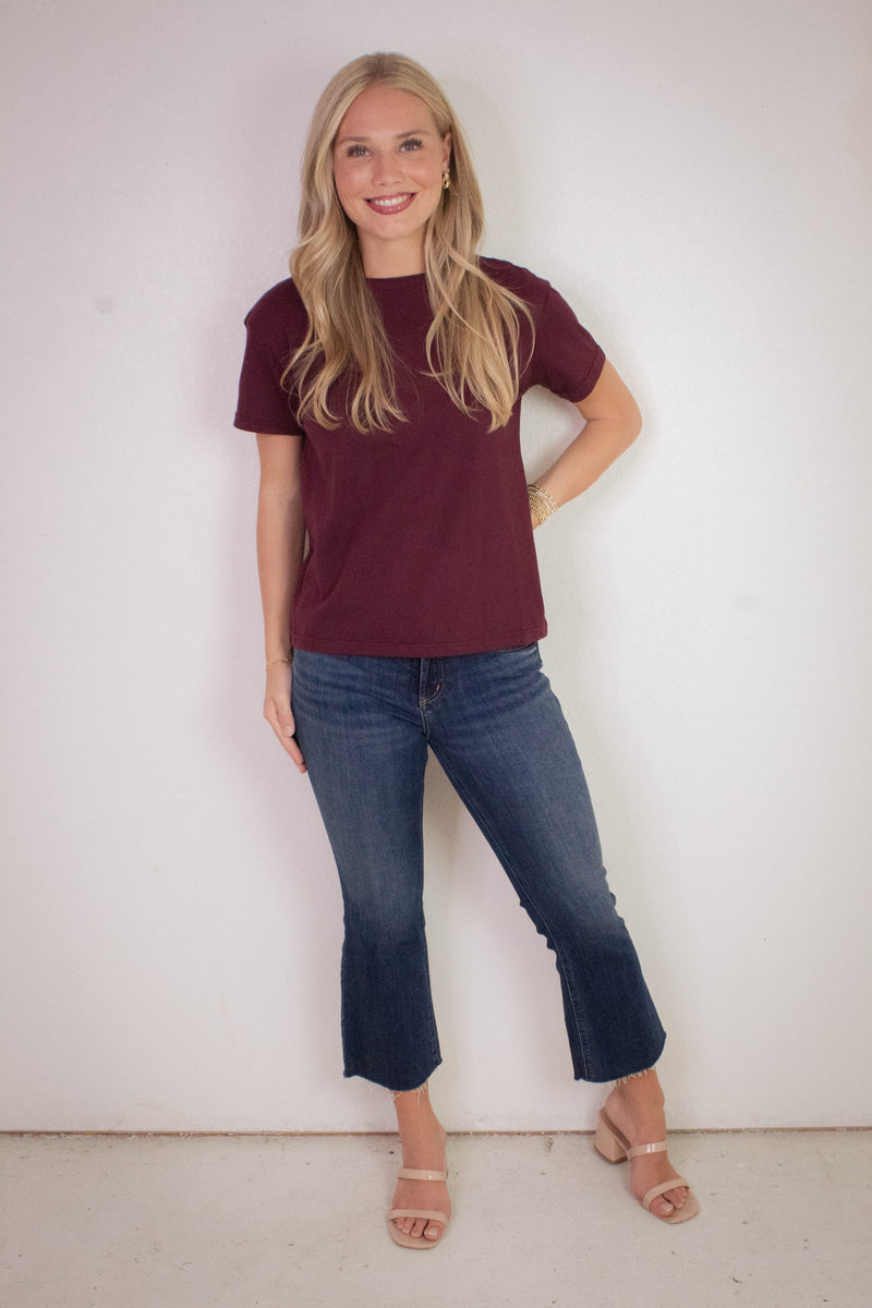 Sarah Round Neck Tee, Burgundy