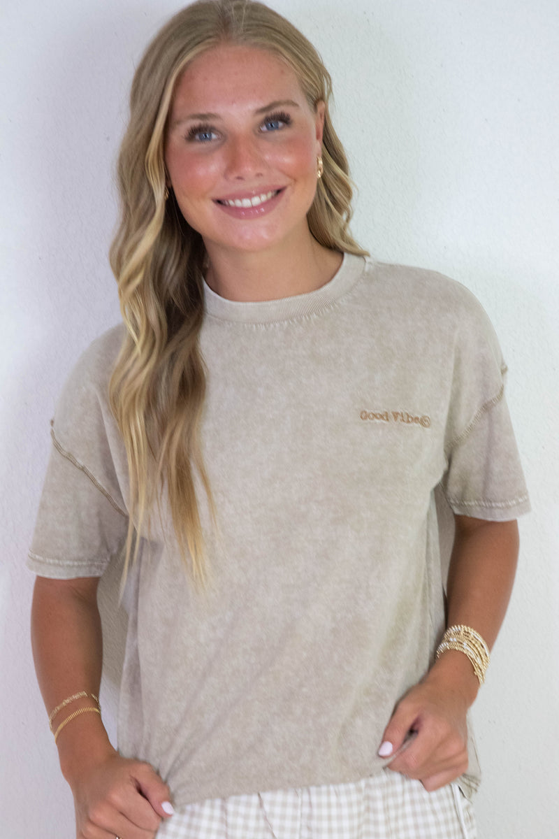 Emory Washed Good Vibes Tee, Mocha