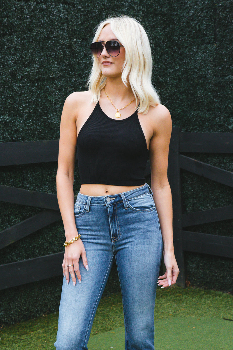Shy Ribbed Crop Top, Black