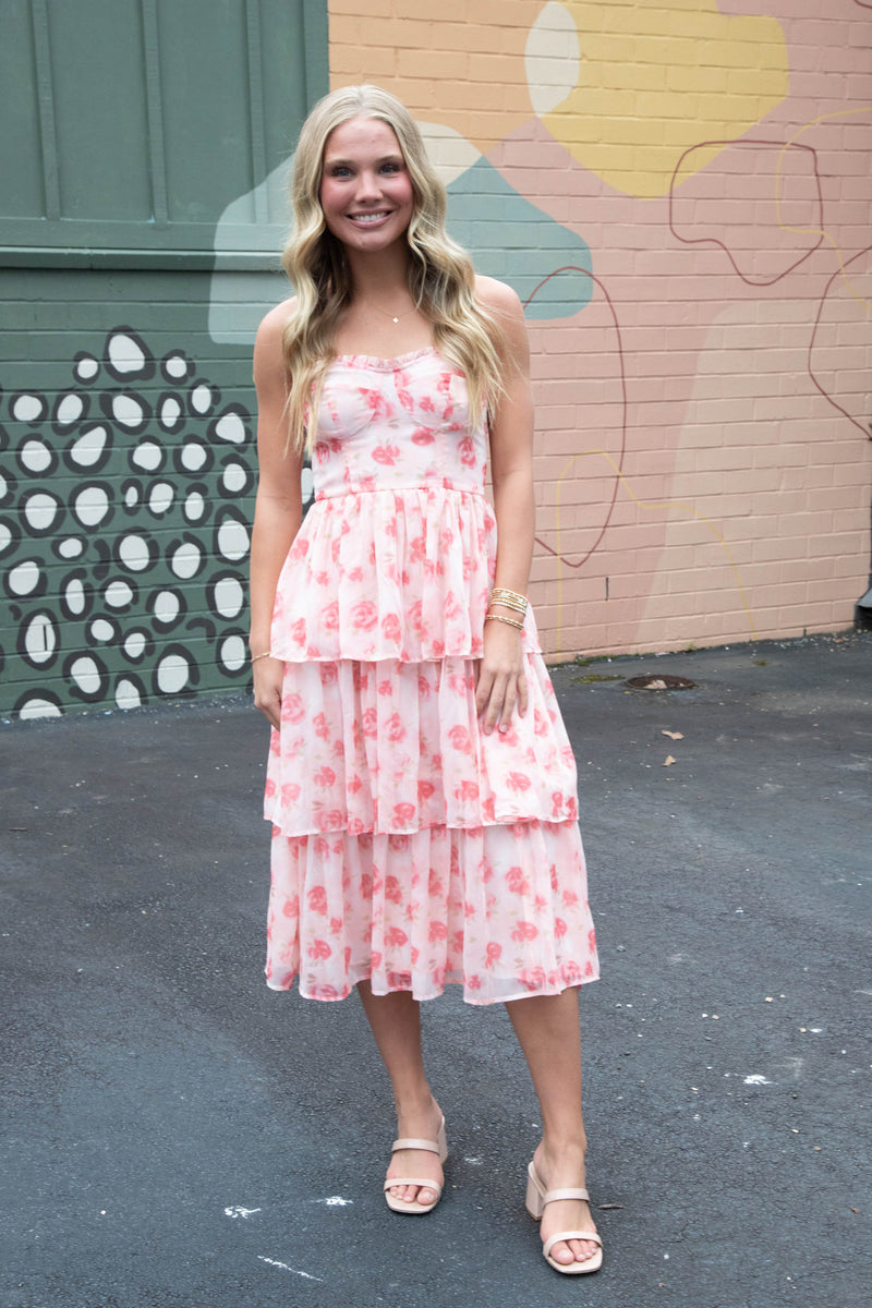 Scottie Tiered Ruffle Dress, Pink Floral M / Pink Floral Scottie Tiered Ruffle Dress, Pink Floral M / Pink Floral