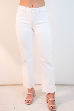 Brooklyn Tummy Control Mid Rise Jeans, Cream