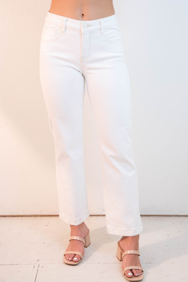 Brooklyn Tummy Control Mid Rise Jeans, Cream
