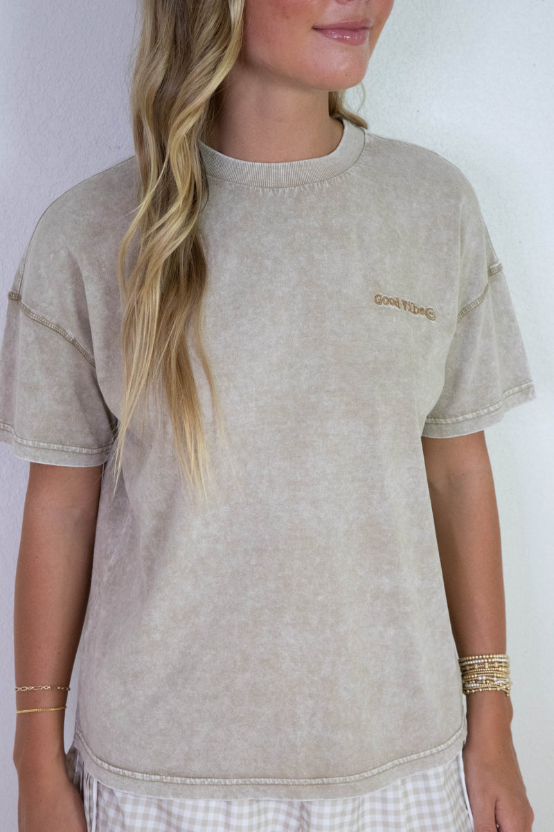 Emory Washed Good Vibes Tee, Mocha
