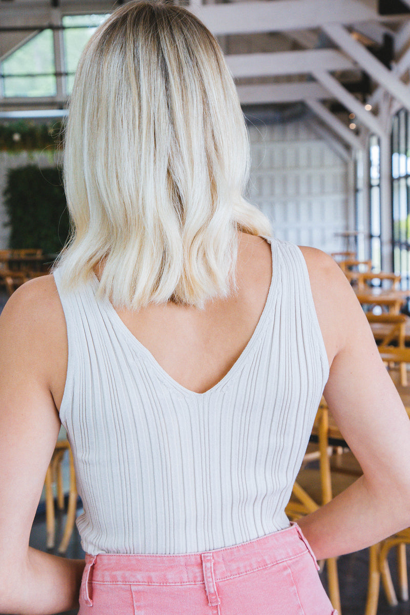 June Sleeveless V-Neck Top, Oatmeal