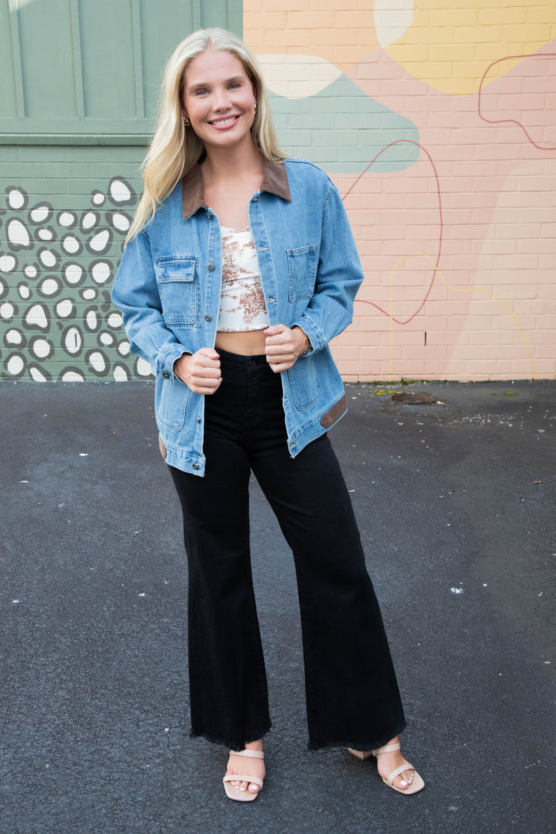 Lois Corduroy Collar Denim Jacket, Denim