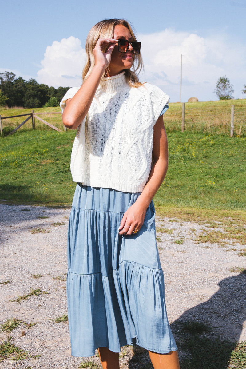 High Tide Tiered Midi Dress, Light Teal
