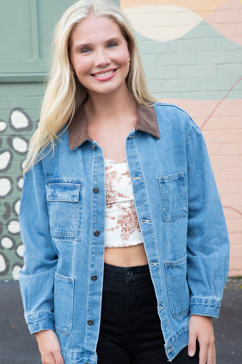 Lois Corduroy Collar Denim Jacket, Denim