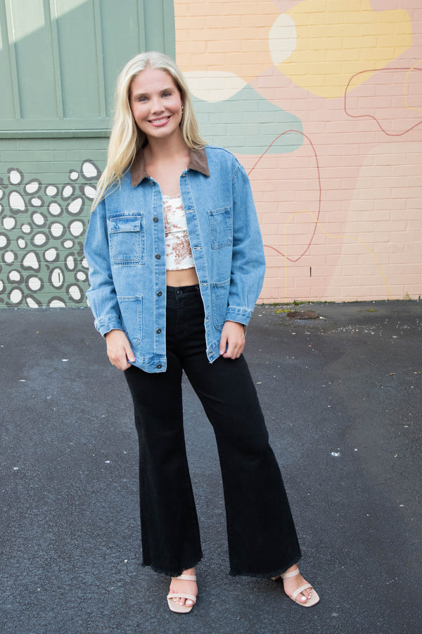 Lois Corduroy Collar Denim Jacket, Denim