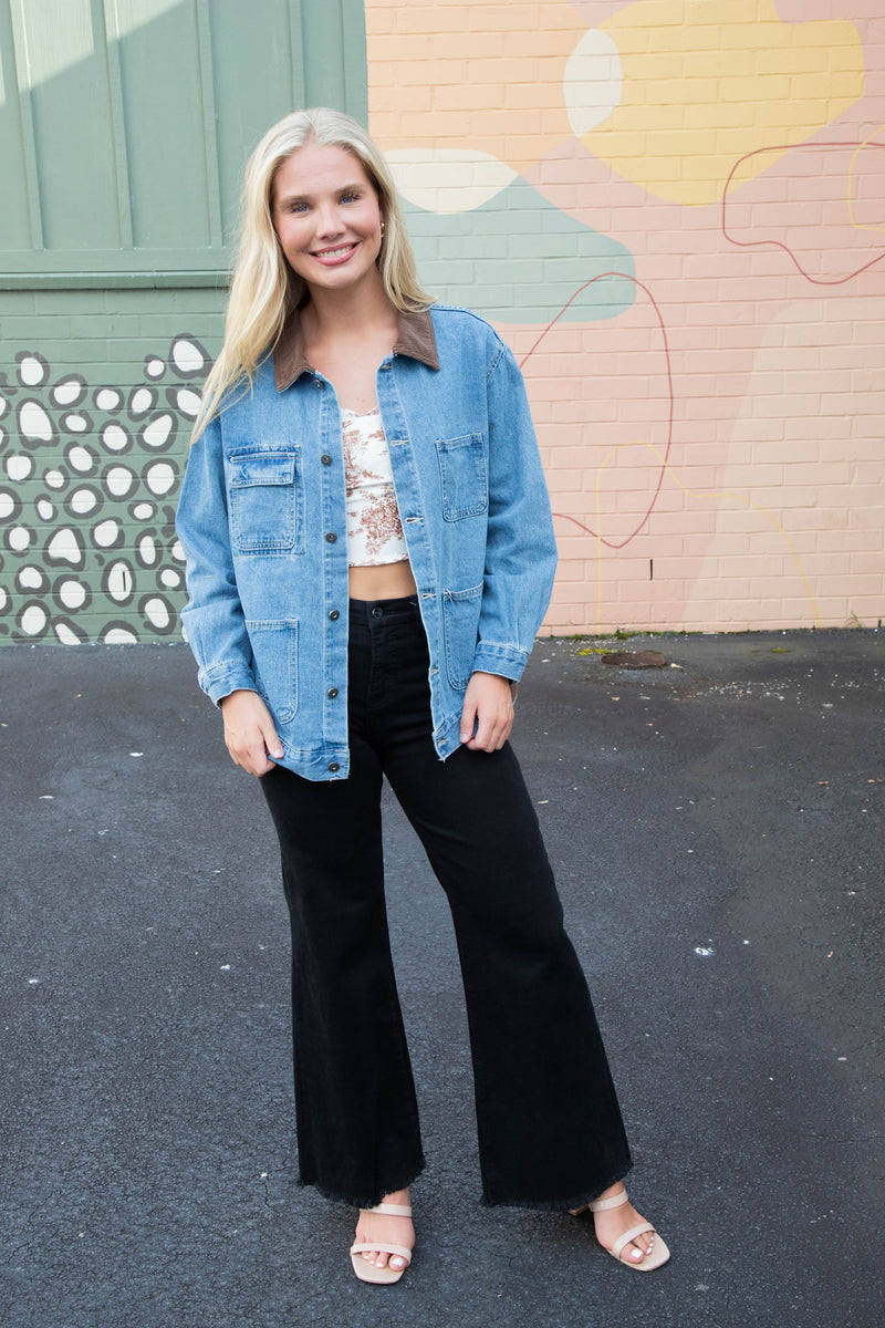 Lois Corduroy Collar Denim Jacket, Denim