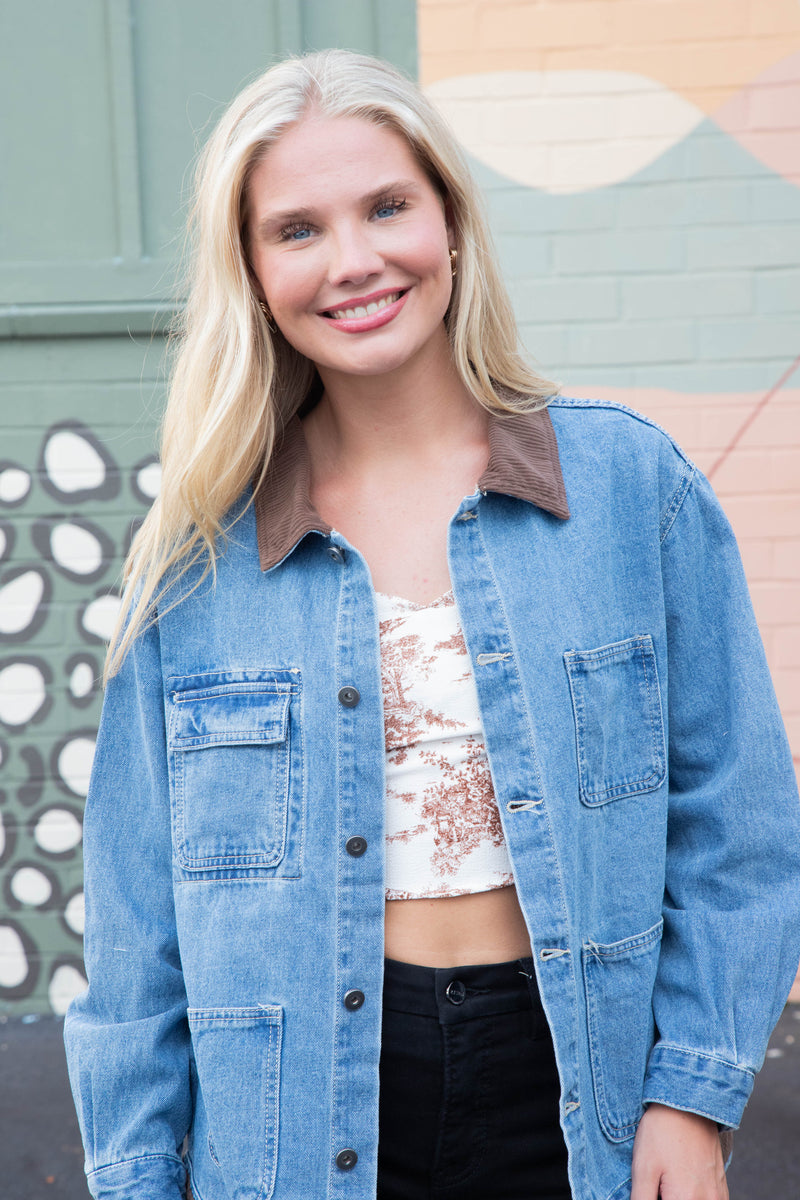 Lois Corduroy Collar Denim Jacket, Denim