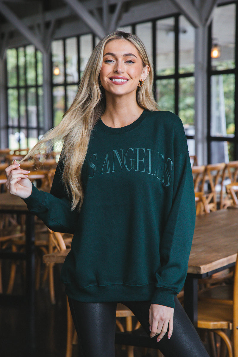 Los Angeles Embroidered Sweatshirt, Hunter Green