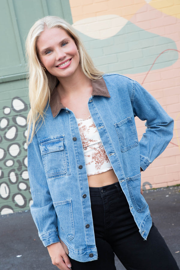 Lois Corduroy Collar Denim Jacket, Denim