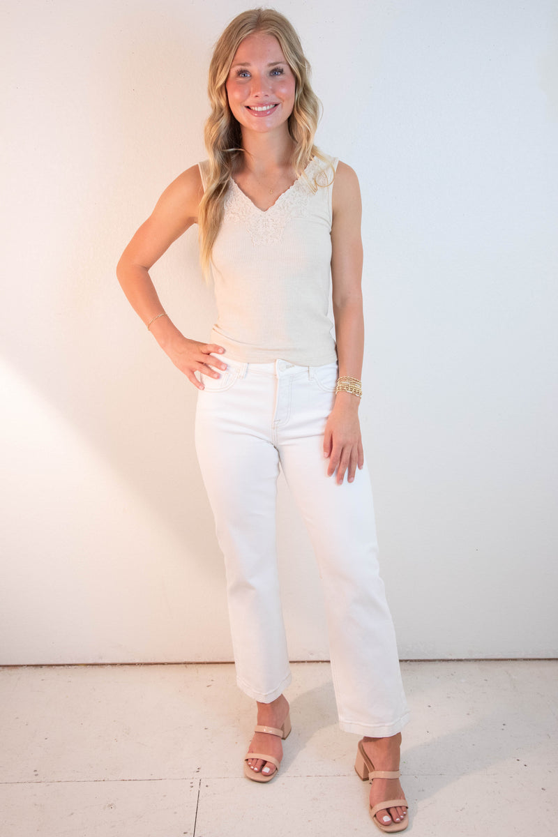 Brooklyn Tummy Control Mid Rise Jeans, Cream