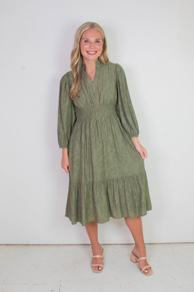 Grace Jacquard Midi Dress, Olive