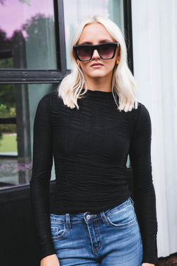 Back in Time Long Sleeve Knit Top, Black
