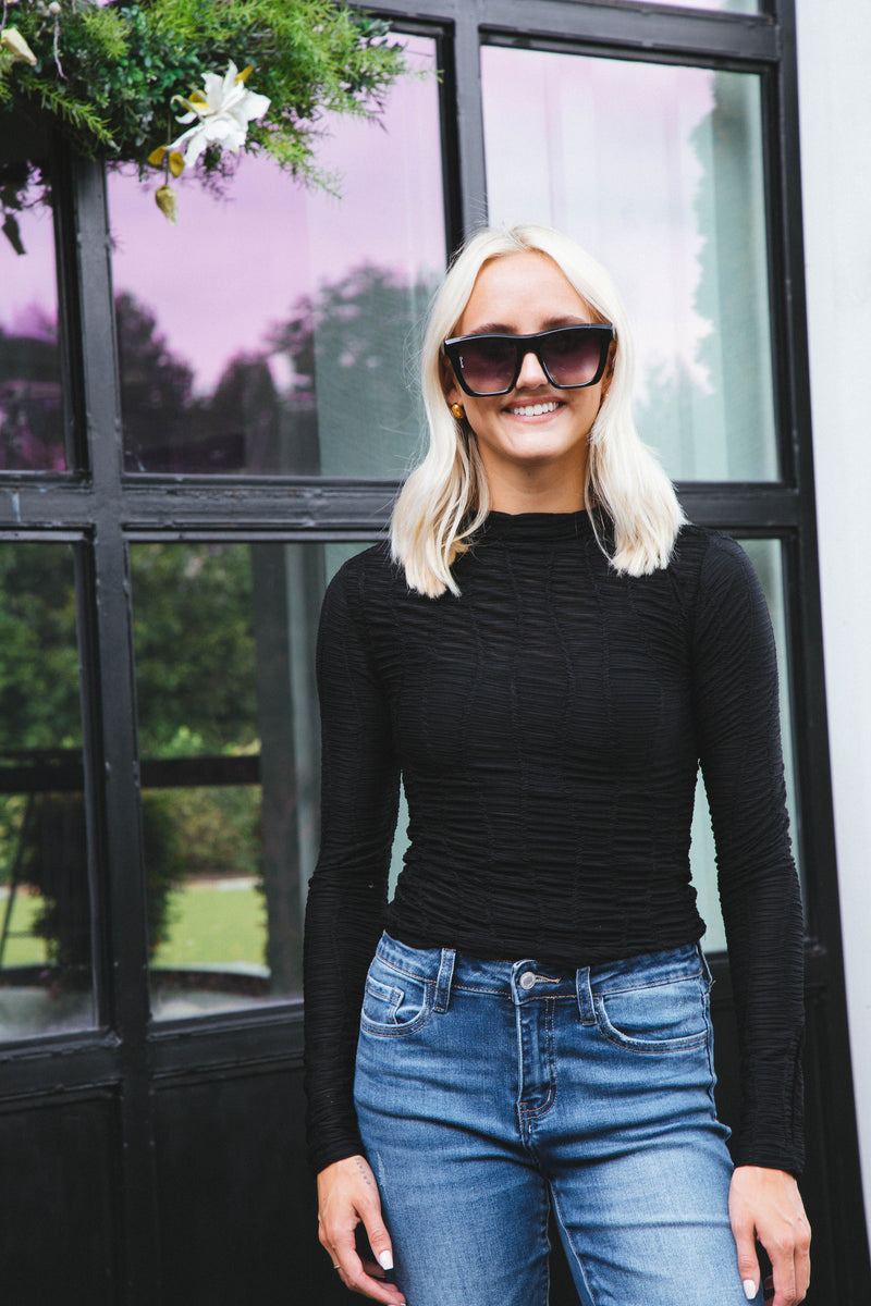 Back in Time Long Sleeve Knit Top, Black