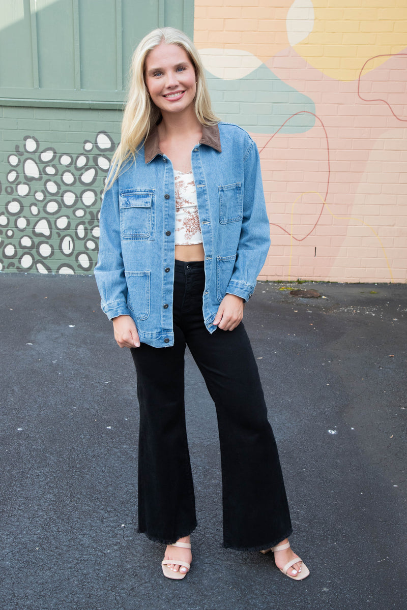 Lois Corduroy Collar Denim Jacket, Denim