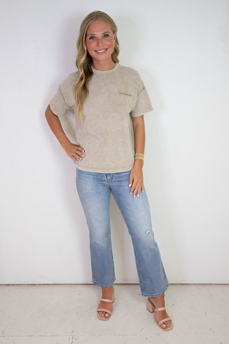 Emory Washed Good Vibes Tee, Mocha