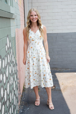 Melina Beach Print Midi Dress, Cream Multi