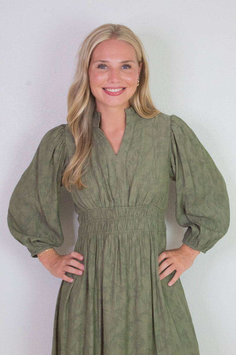 Grace Jacquard Midi Dress, Olive
